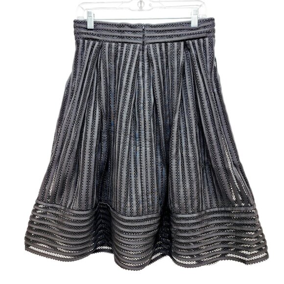 Black Mesh Striped A-Line Skirt By Haute Monde Size L Womens Elegant Mid-Length - Picture 10 of 12